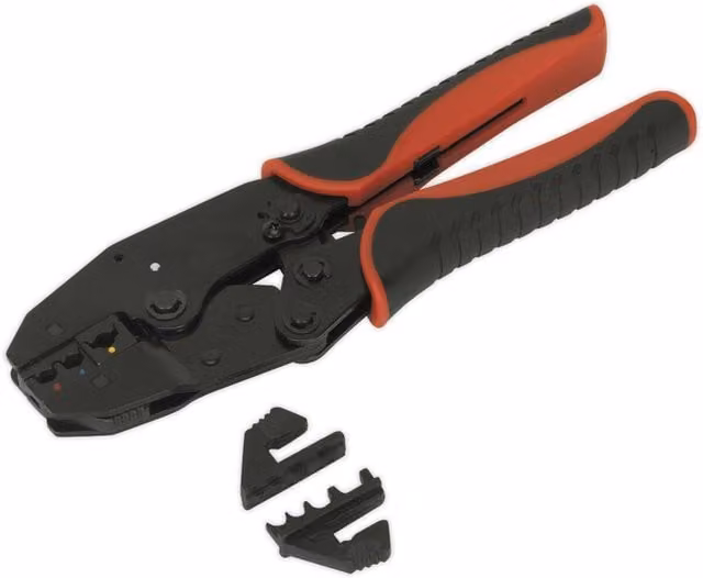 Loops Ratchet Crimping Tool with Interchangeable Hardened and Tempered Steel Jaws and Soft Grip in Black and Multicolour – 1