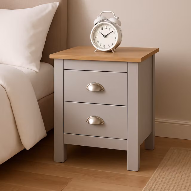 Home Treats Grey and White Bedroom Furniture Set with Wooden Pine Top, Wardrobe, Drawers and Bedside Table