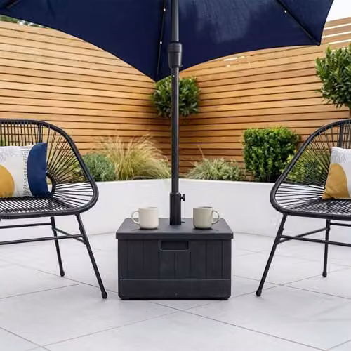 JSH Heavy Duty Garden Umbrella Base Stand in Black, Water and Sand Fillable Parasol Weight with Wheels and Planter Function for 38mm or 48mm Poles – 3