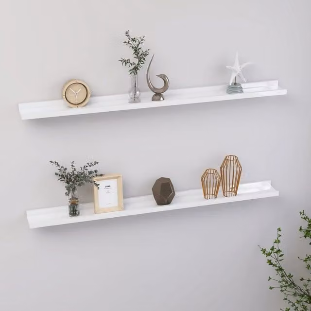 Berkfield Home Wall Mounted High Gloss White Shelves, 2 Pack, W/D/H: 100 x 9 x 3 cm – 1