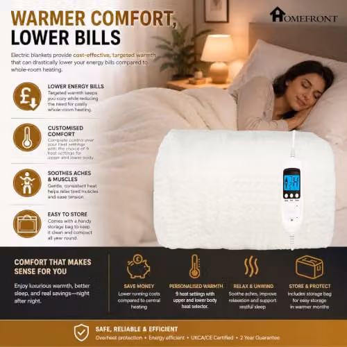Homefront Single Size Premium Fleece Fitted Electric Heated Mattress Cover Underblanket in White, W/D/H: 203 x 107 x 40 cm – 5