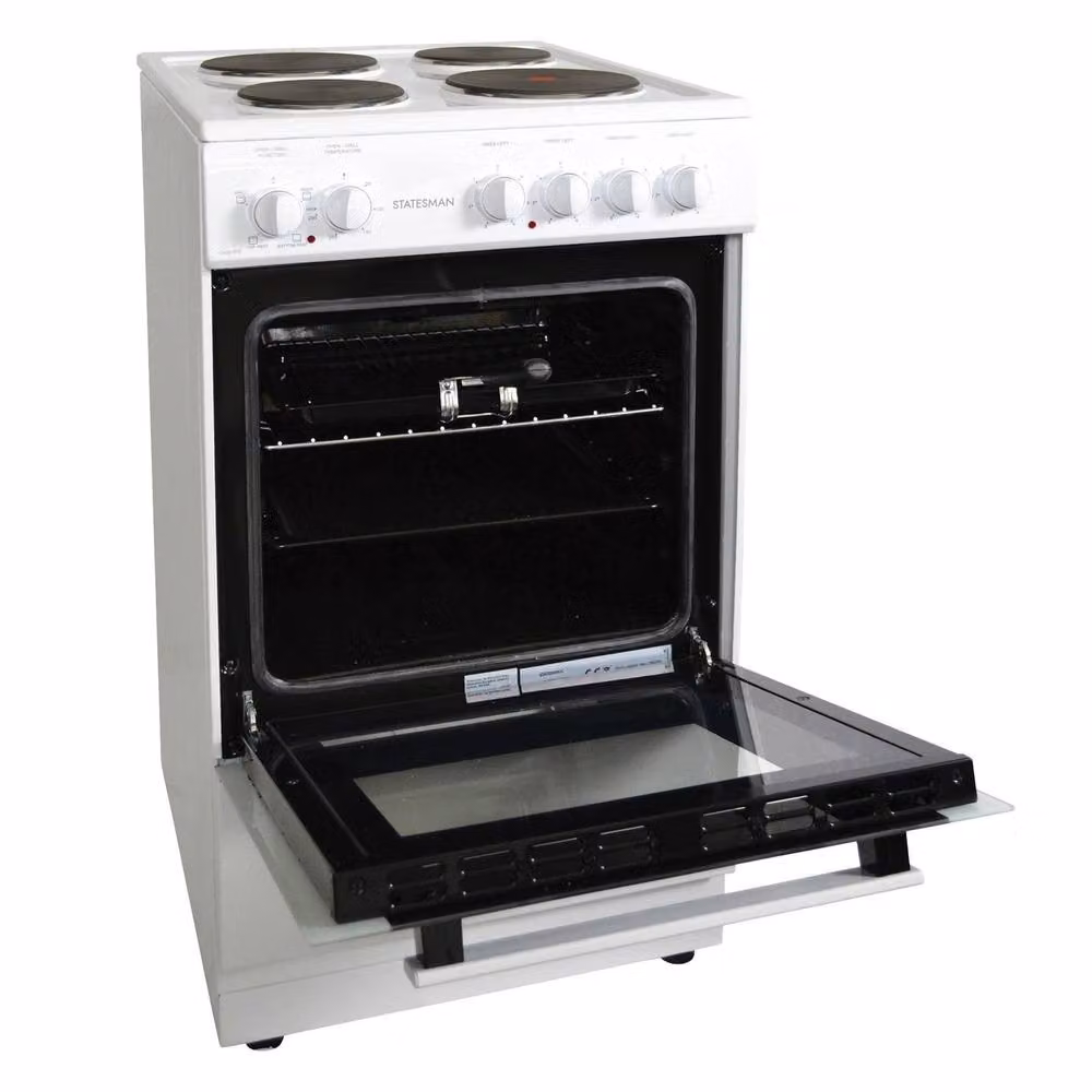 Statesman Freestanding Single Electric Oven and Grill with Solid Plate in White – 2