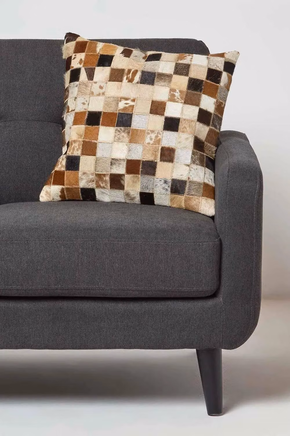 Homescapes Brown Checked Leather Cushion with Suede Reverse, W/D/H: 45 x 45 x 45 cm – 2