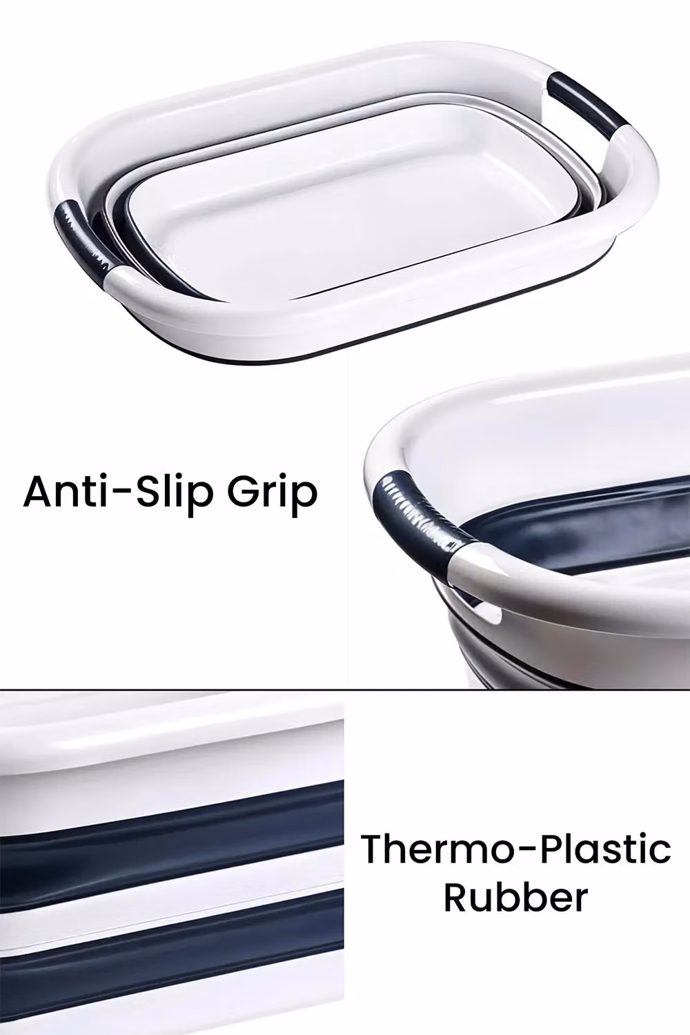 Neel Blue Collapsible Oval Laundry Basket with Handles, Blue and White, 40L – 4