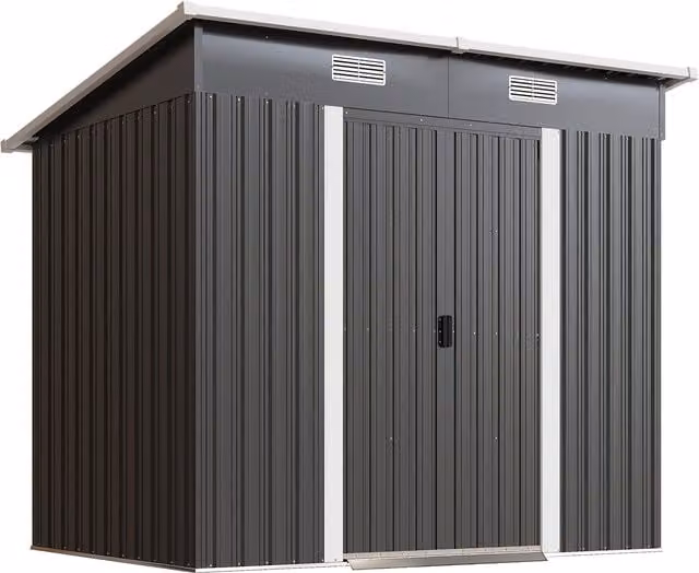 Outsunny Black Metal Lean-to Outdoor Storage Shed with Foundation Kit