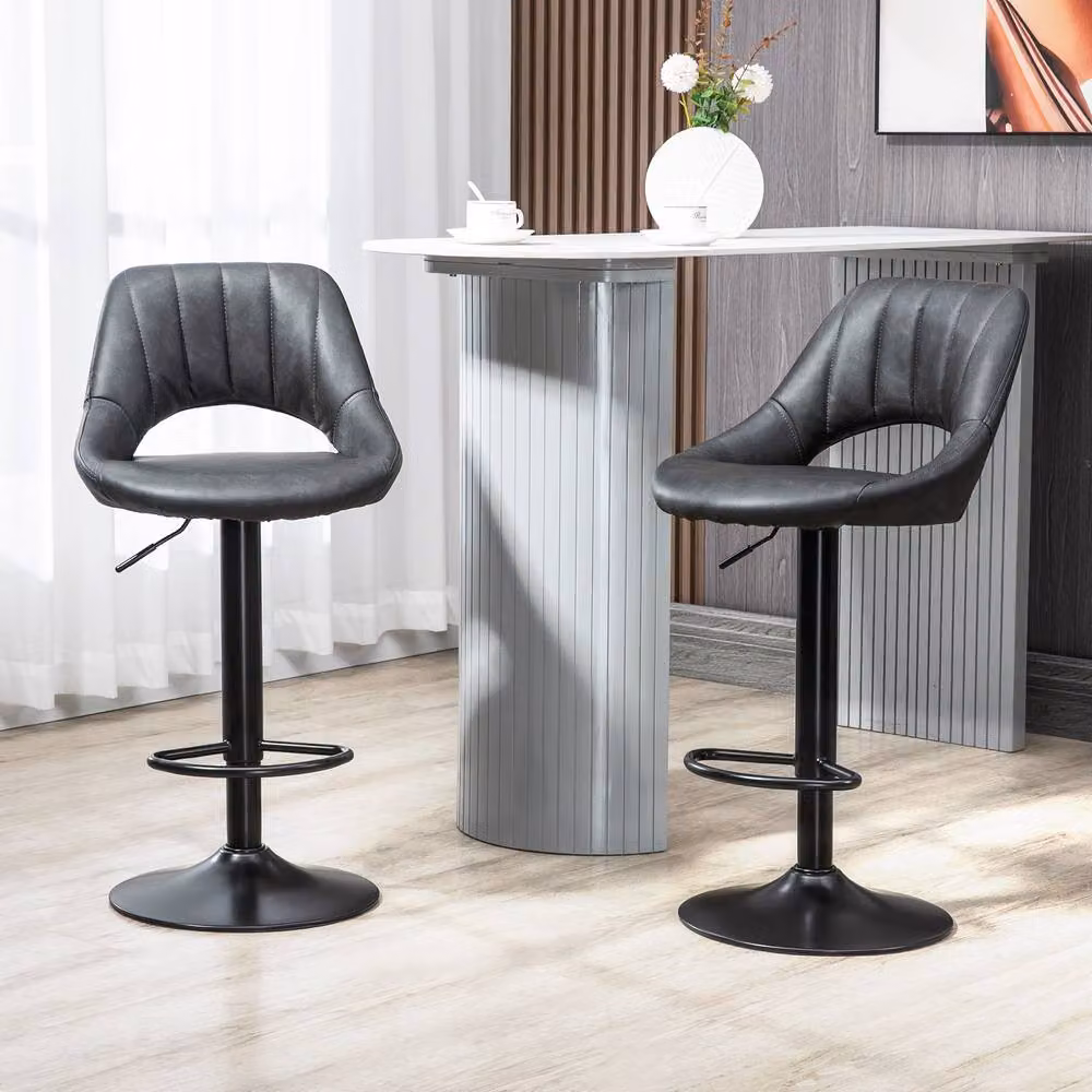 ERGOVEXA Set of 2 Luxe PU Leather Swivel Bar Stools in Grey – 5