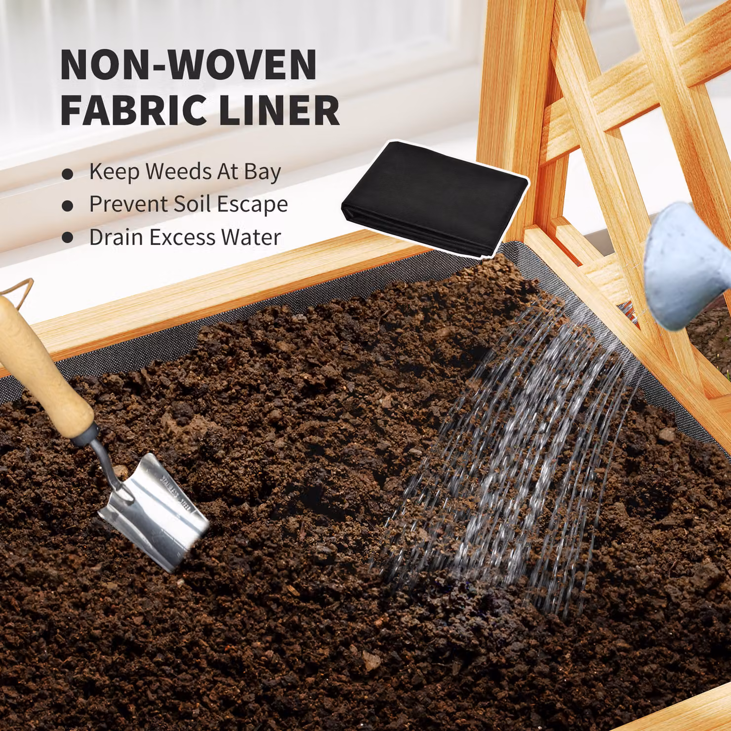 Outsunny Brown Wooden Raised Garden Bed with Trellis and Liner for Climbing Plants, H 145 x W 83 x D 36 cm – 7
