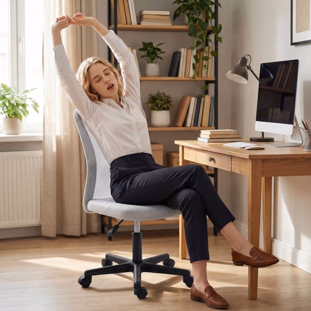 STILVORA Armless Office Task Chair in White with Adjustable Height and 360 Degree Swivel – 5