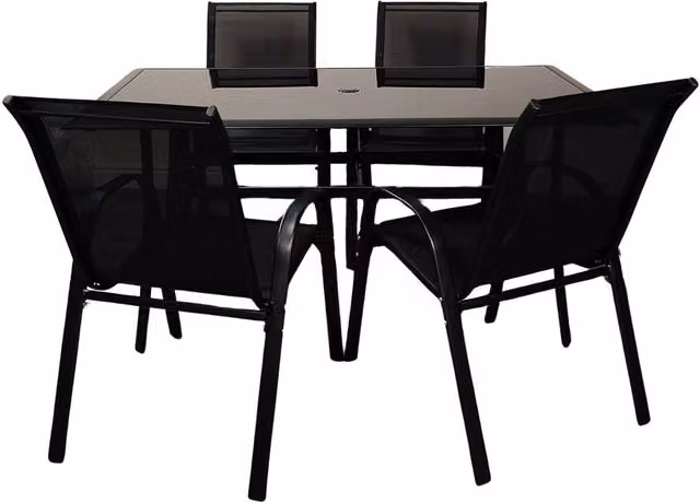 Samuel Alexander Outdoor 4 Person Rectangular Glass Top Garden Dining Table and Chairs Set in Black – 2