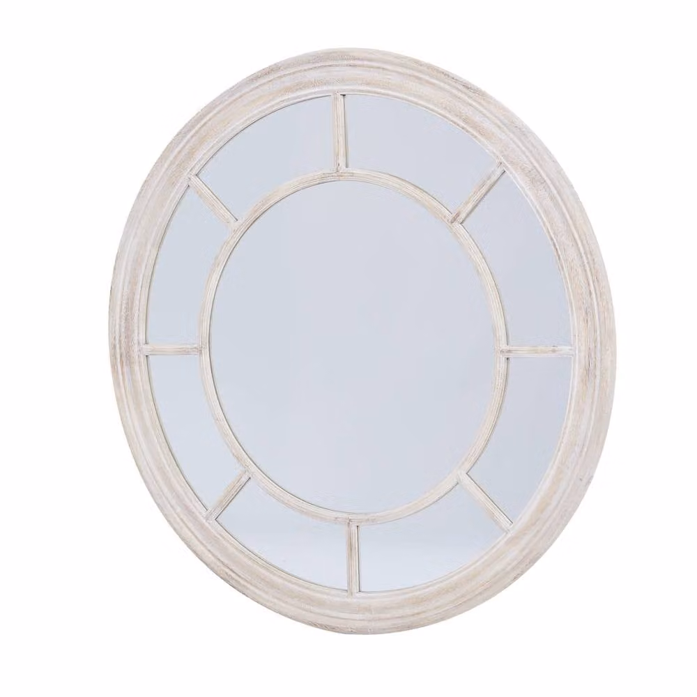 Wyld Haus Rustic Round Wood Wall Mirror in White and Brown, W/D/H: 90 x 90 x 1 cm – 2