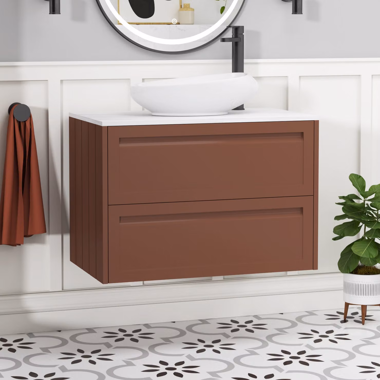 Royal Bathrooms Elmore 800mm Terracotta Clay Wall Hung Vanity Unit with 2 Drawers and Nova Basin
