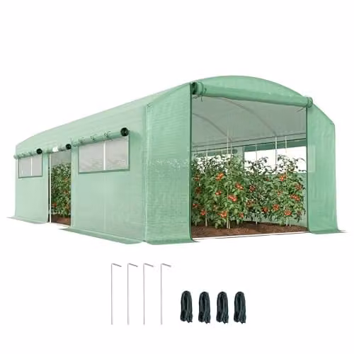 Outsunny Green Polytunnel Greenhouse with Roller Windows and Galvanised Steel Frame, W: 6.0 m, D: 3.0 m, H: 2.0 m – 1