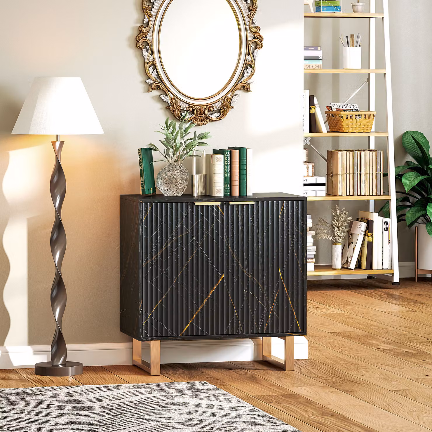 HOMCOM Elegant Storage Sideboard in Black and Gold-Tone – 2