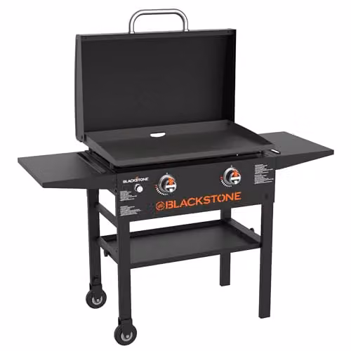 Blackstone 28 inch Black Griddle BBQ Station with Lid and Stainless Steel Cart – 1