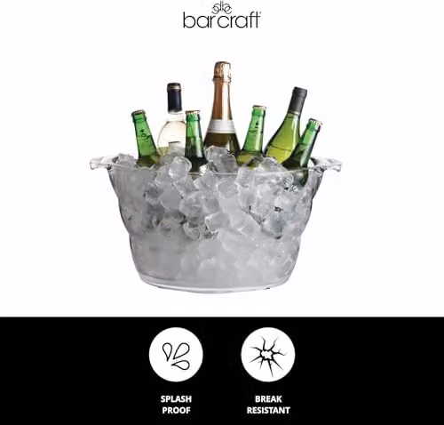 BarCraft Large Oval Acrylic Drinks and Wine Cooler, Transparent, 10 l