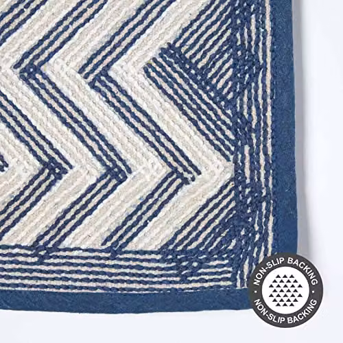 Homescapes Tidal Cotton Bathmat in Blue and White with Geometric Chevron Pattern and Non-Slip Backing, W: 50 cm, D: 80 cm – 7