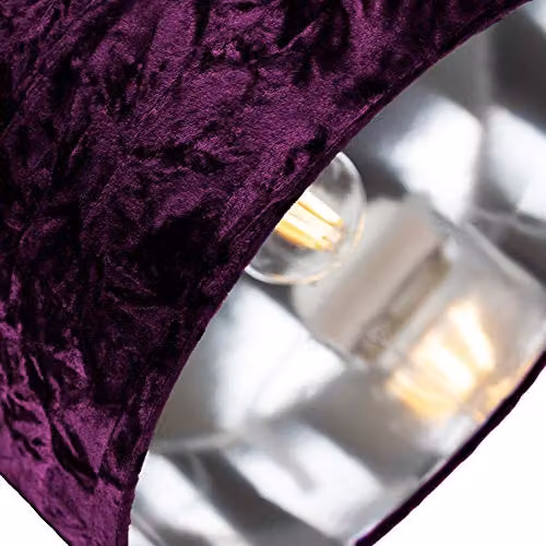 Happy Homewares Modern Purple Crushed Velvet Circular Drum Lampshade with Silver Inner – 2