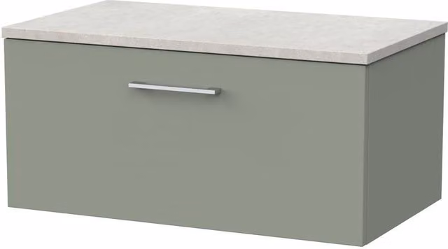 Balterley Pershall Modern 1 Drawer Bathroom Vanity with White Sparkle Top, Reed Green, Width: 80 cm