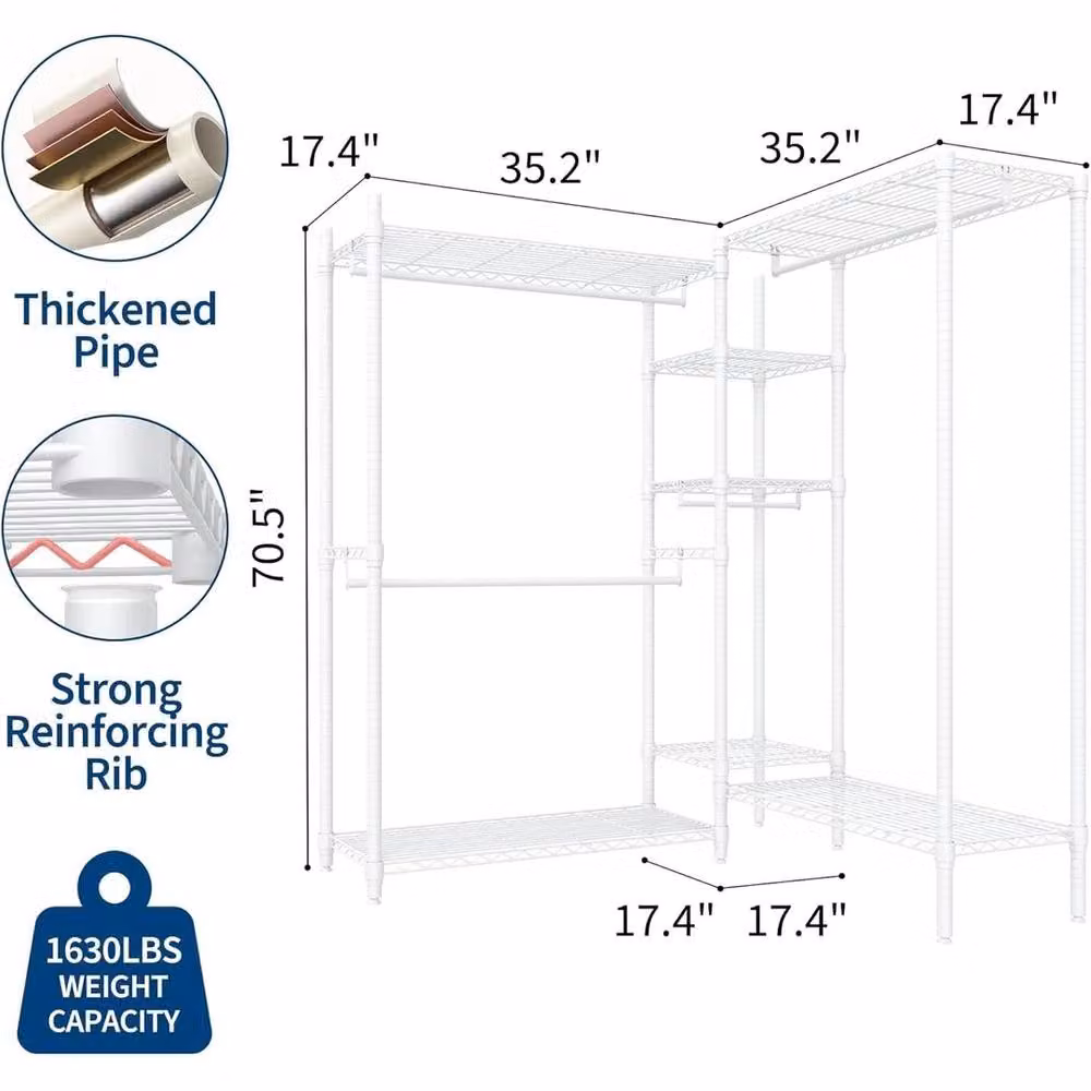 VOGREX Heavy Duty Double Clothes Rail Rack in White – 2