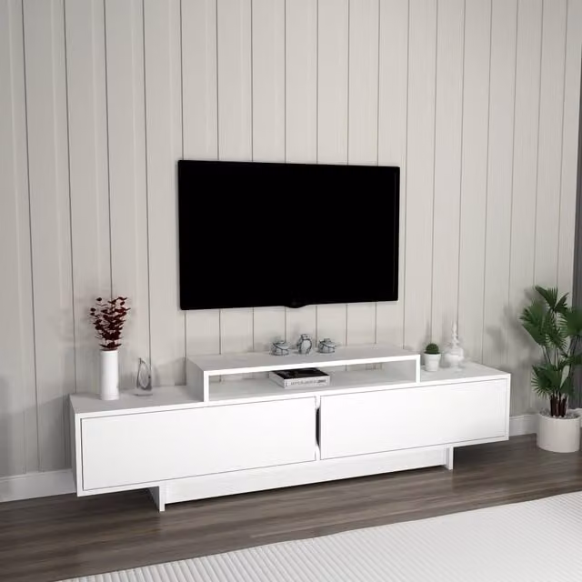 Destina Home Modern White Matt TV Stand and Entertainment Centre with Composite Storage Cabinets