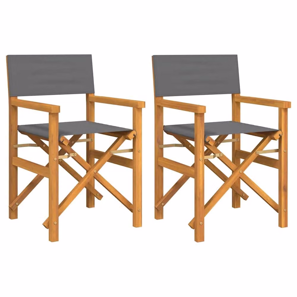 Berkfield Home Beautiful Set of 2 Grey Folding Director's Chairs in Solid Teak Wood – 3