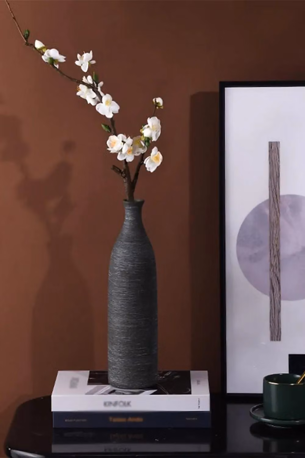 Living and Home Modern Tall Round Porcelain Vase in Black – 2