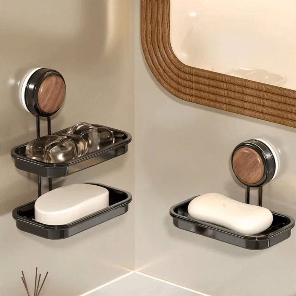 EONLION Black 2 Layer Wall Mounted Suction Soap Dish for Shower – 2