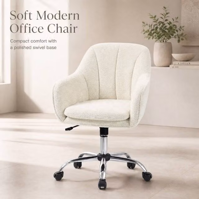 STILVORA Beige Bouclé Upholstered Task Chair with 360 Degree Swivel and Rocking Motion, W/D/H: 64 x 48 x 120 cm – 1