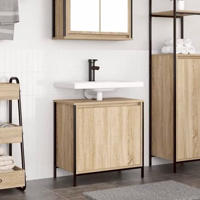 Berkfield Home Modern Freestanding Bathroom Basin Cabinet in Sonoma Oak Brown, W: 60 cm, D: 34.5 cm, H: 60 cm – 1