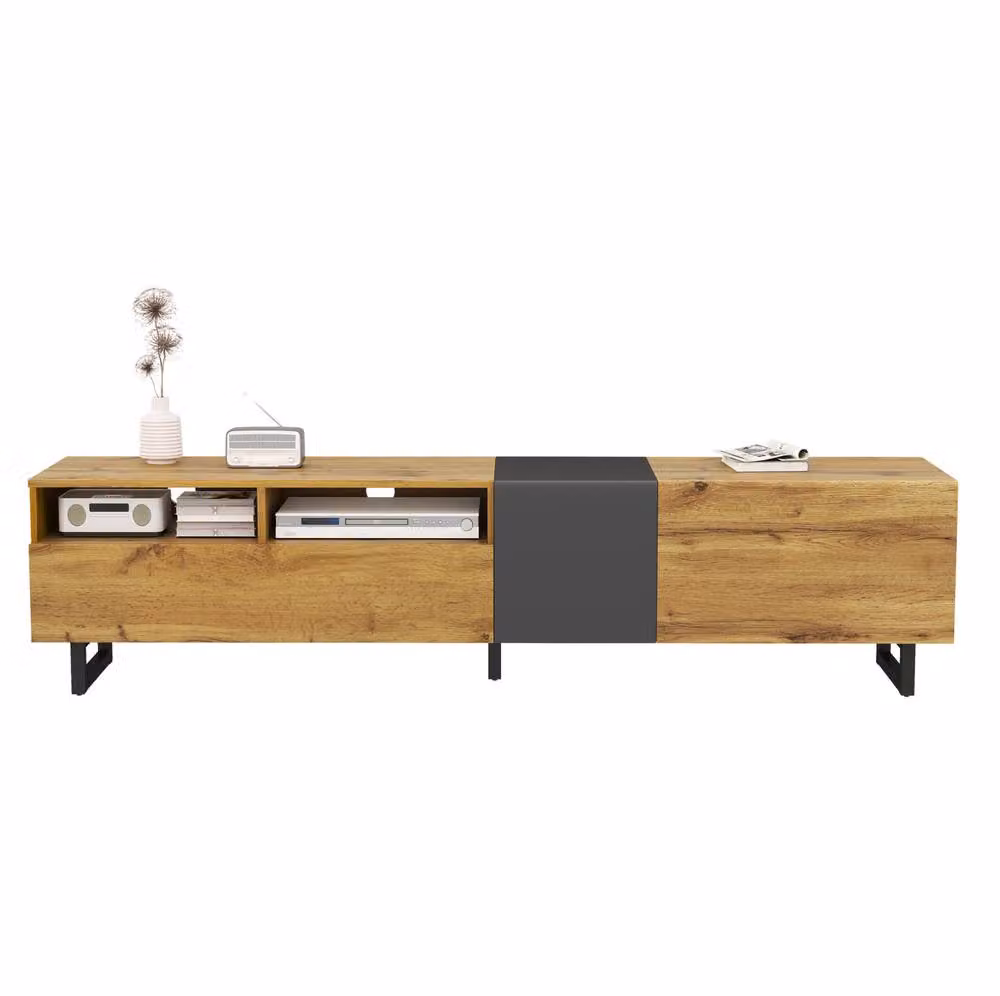 STILVORA Modern TV Unit with 3 Doors and 2 Compartments in Grey, Black or Brown – 4