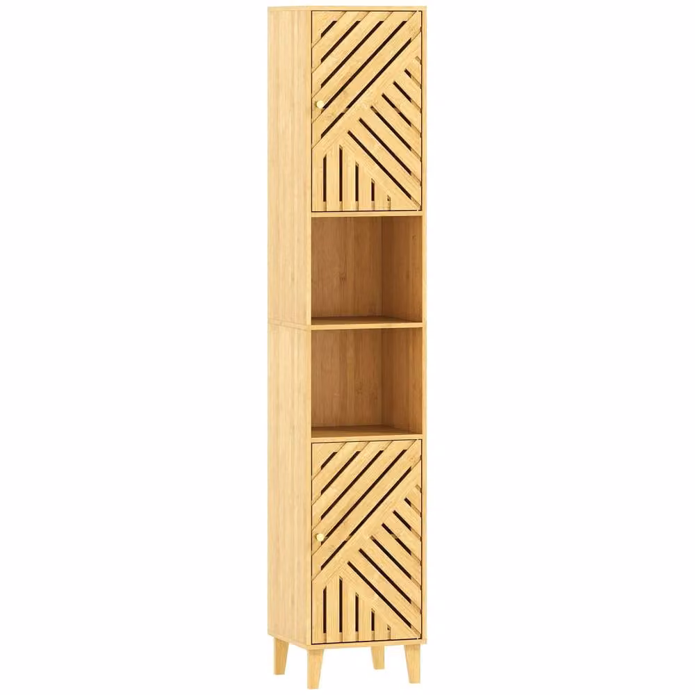 Wyld Haus Hami Tall Bathroom Cabinet with Bamboo Doors and Adjustable Shelves in Natural Brown, W/D/H: 32 x 32 x 170 cm – 2