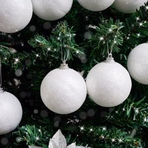 Melody Maison Set of 10 White Round Glitter Christmas Baubles – 2