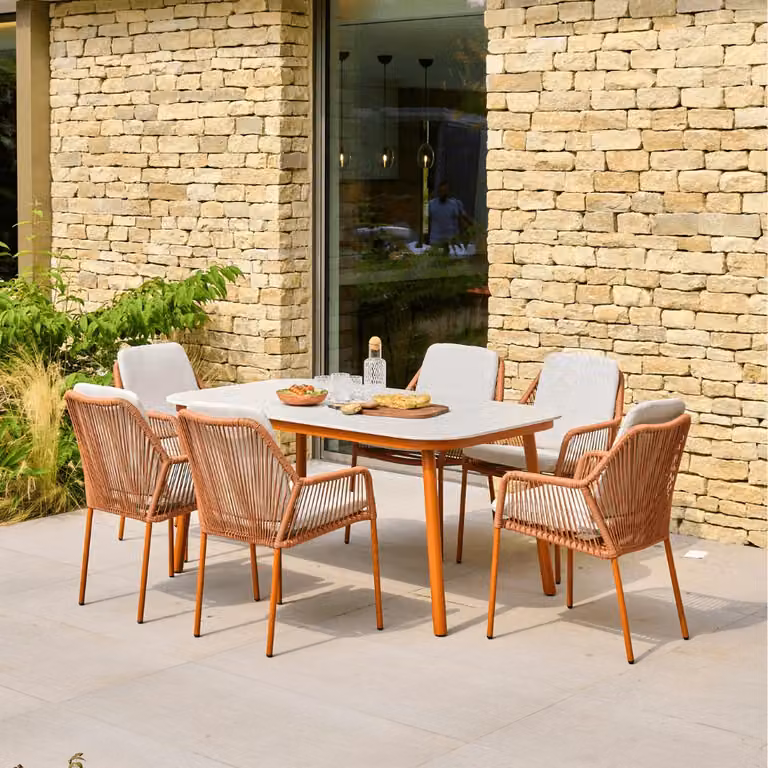 Leisure Grow Olivia 6 Seat Rectangular Dining Set in Orange, Cream and White