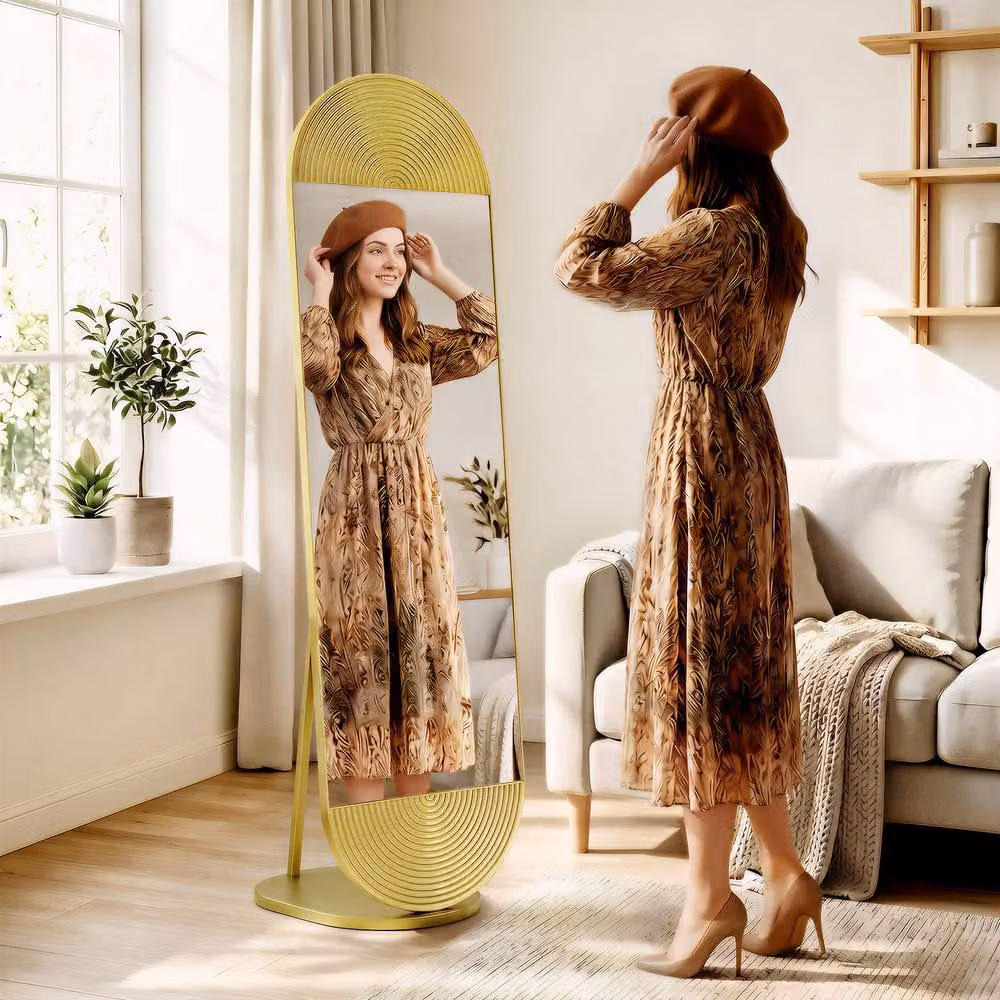 Rolipo Wavy Full Length Freestanding Mirror with Gold Metal Frame, W: 50 cm, H: 161.5 cm – 4