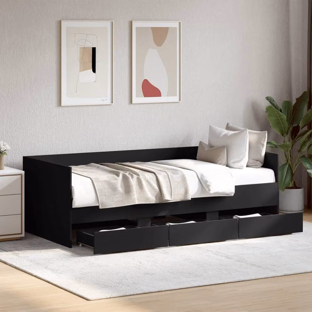 Berkfield Home Black Daybed with Drawers, Small Single, W: 75 cm, L: 190 cm – 2