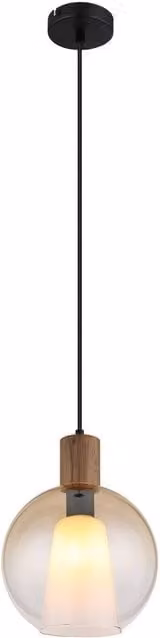 Netlighting Barry I Globe Pendant Ceiling Light in Matt Black with Amber Glass Shade, E27, Height Adjustable