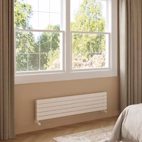 UK Radiators Typhoon Axis White Horizontal Double Panel Designer Radiator W: 140 cm, H: 34 cm – 2