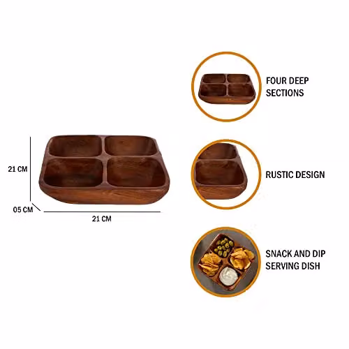 Orsina Kora Four Section Solid Wood Serving Dish in Brown – 3