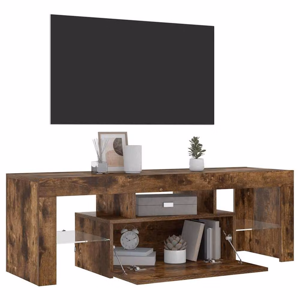 Berkfield Home TV Cabinet with LED Lights in Smoked Oak Brown, W/D/H: 120 x 35 x 40 cm – 4