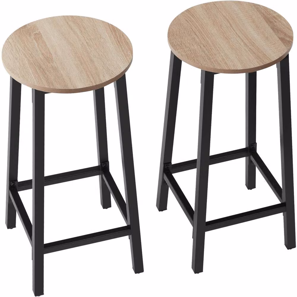 tectake Corby Industrial Set of 4 Bar Stools in Light Oak and Black – 4