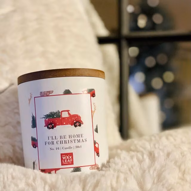 The Wax Leaf Candle Co I'll Be Home For Christmas Wooden Wick Candle, White