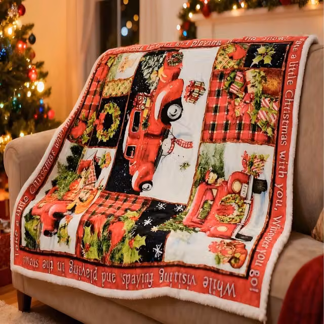 Gr8 Home Christmas Patchwork Fleece Flannel Blanket, Red and Multicolour, W: 200 cm x D: 150 cm x H: 150 cm
