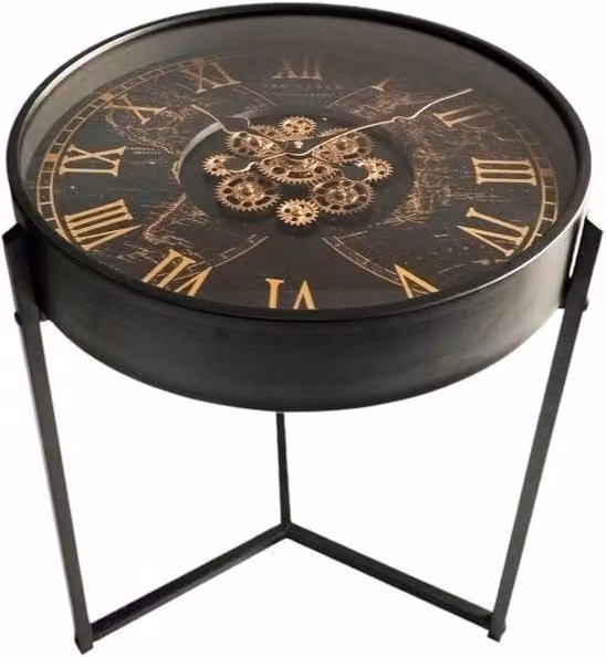 Minster Gear Clock Tabletop Table in Black, W: 55 cm, D: 49 cm, H: 59 cm