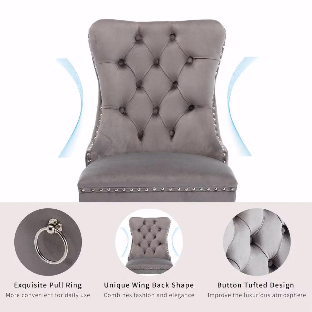HomeTouch Winchester Set of 6 Grey Velvet Upholstered Kitchen Dining Chairs with Silver Chrome Legs – 3