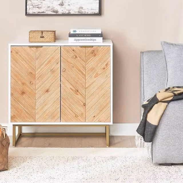 Wyld and Coco Scandinavian 2-Door Sideboard in White and Light Wood