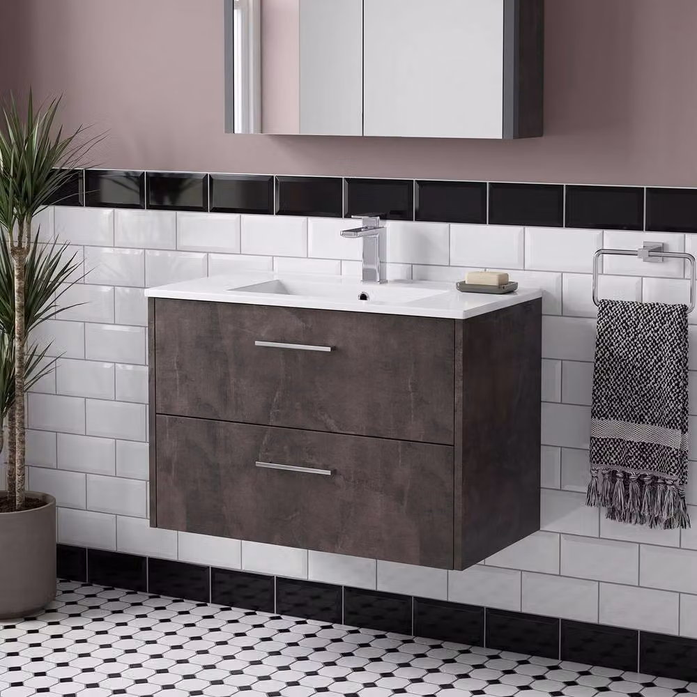 Balterley Winshill Contemporary 2 Drawer Wall Hung Vanity Basin Unit, Grey, Width: 80 cm – 2