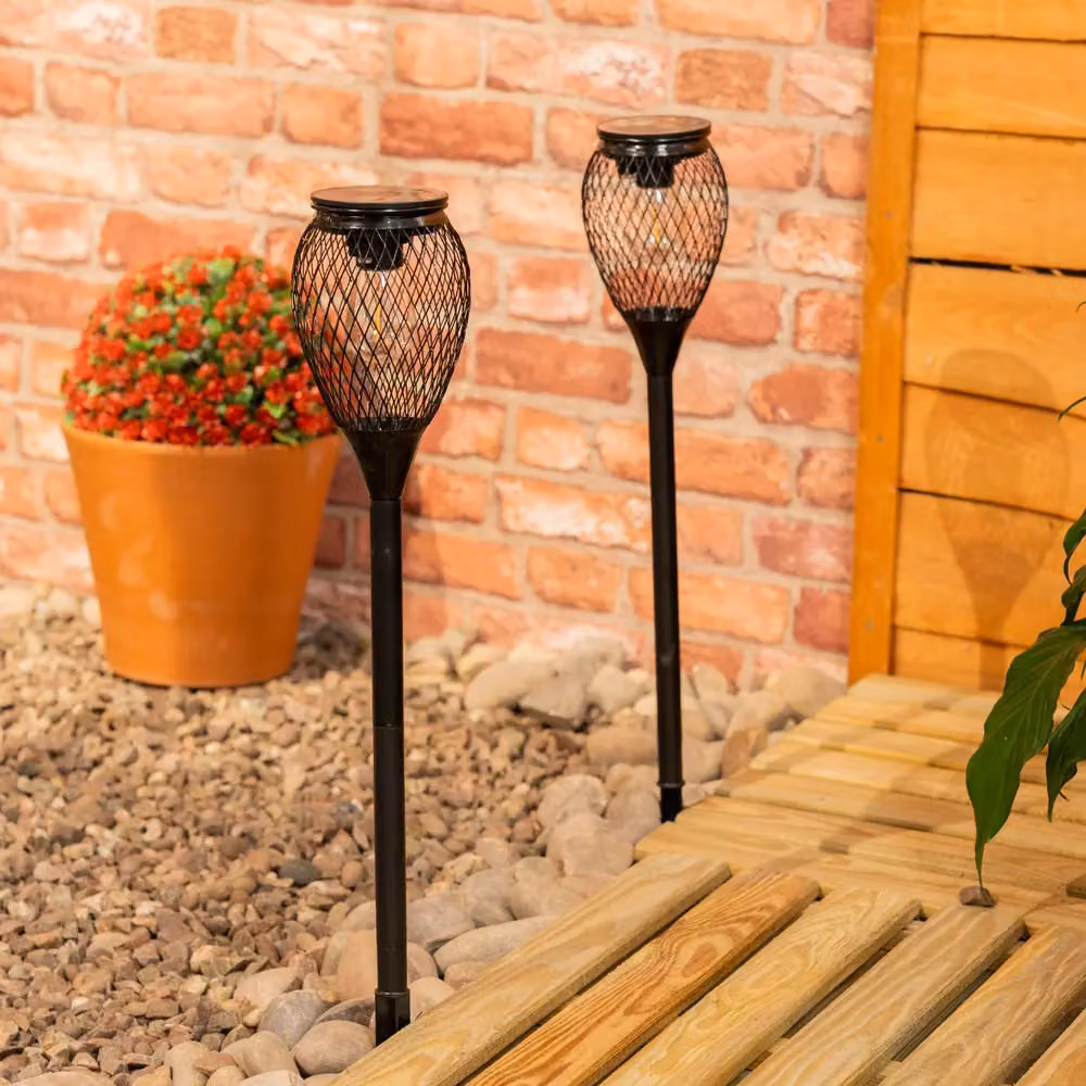 ValueLights Black Metal Cage Solar Powered Outdoor Garden Spike Lights, 2 Pack – 3