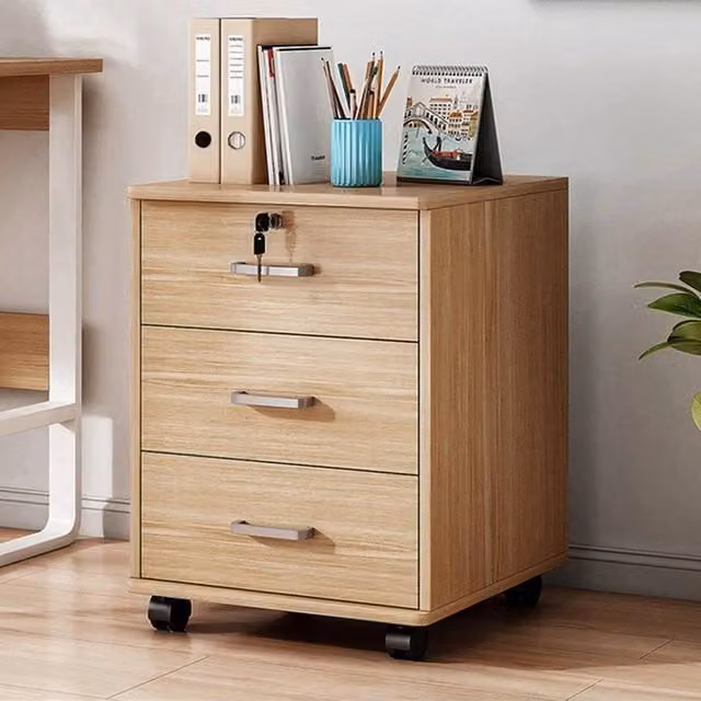 EONLION 3 Drawer Rolling Office File Cabinet in Brown