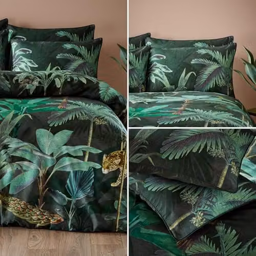 Paoletti Siona Reversible Cotton Duvet Cover Set with Animal and Floral Design in Green and Multicolour, W/D/H: 200 x 200 cm – 4