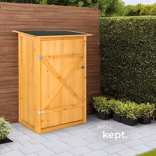 tectake Garden Storage Shed in Brown with Flat Roof, Impregnated Wood, Shelving and Lockable Single Door, W/D/H: 56.0 x 75.0 x 118.0 cm – 6